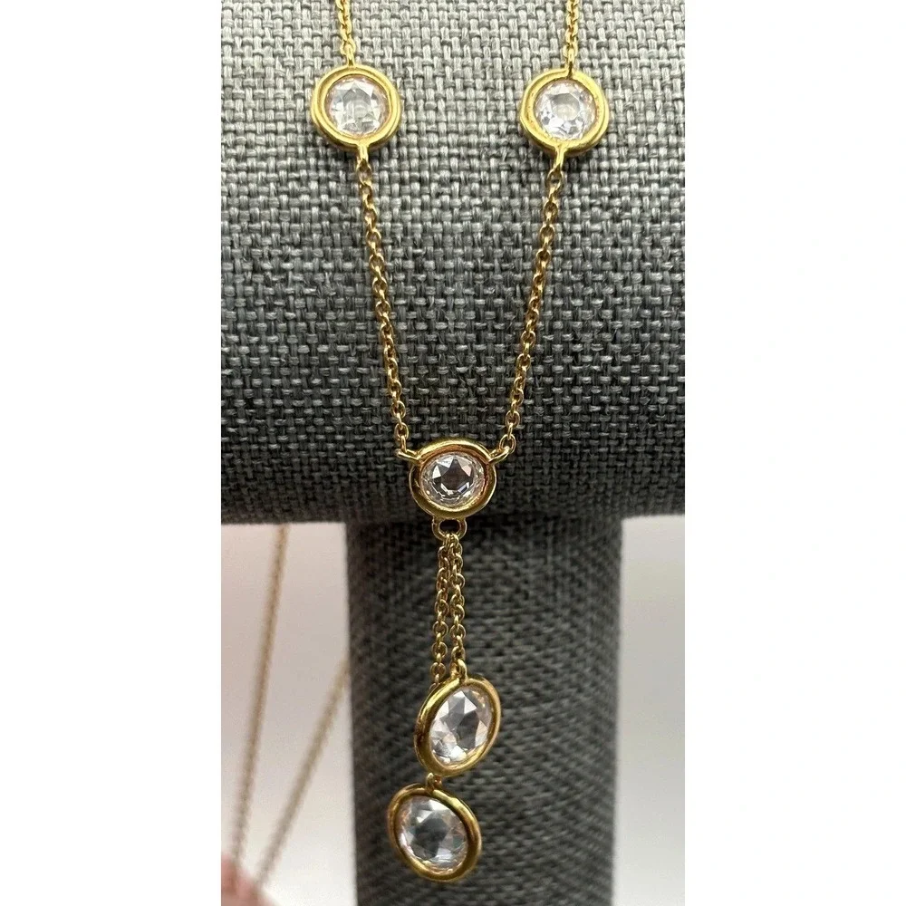 Nadri 18K Gold Plated Crystal Station Y-Drop Necklace Chain Bezel Set Stones
